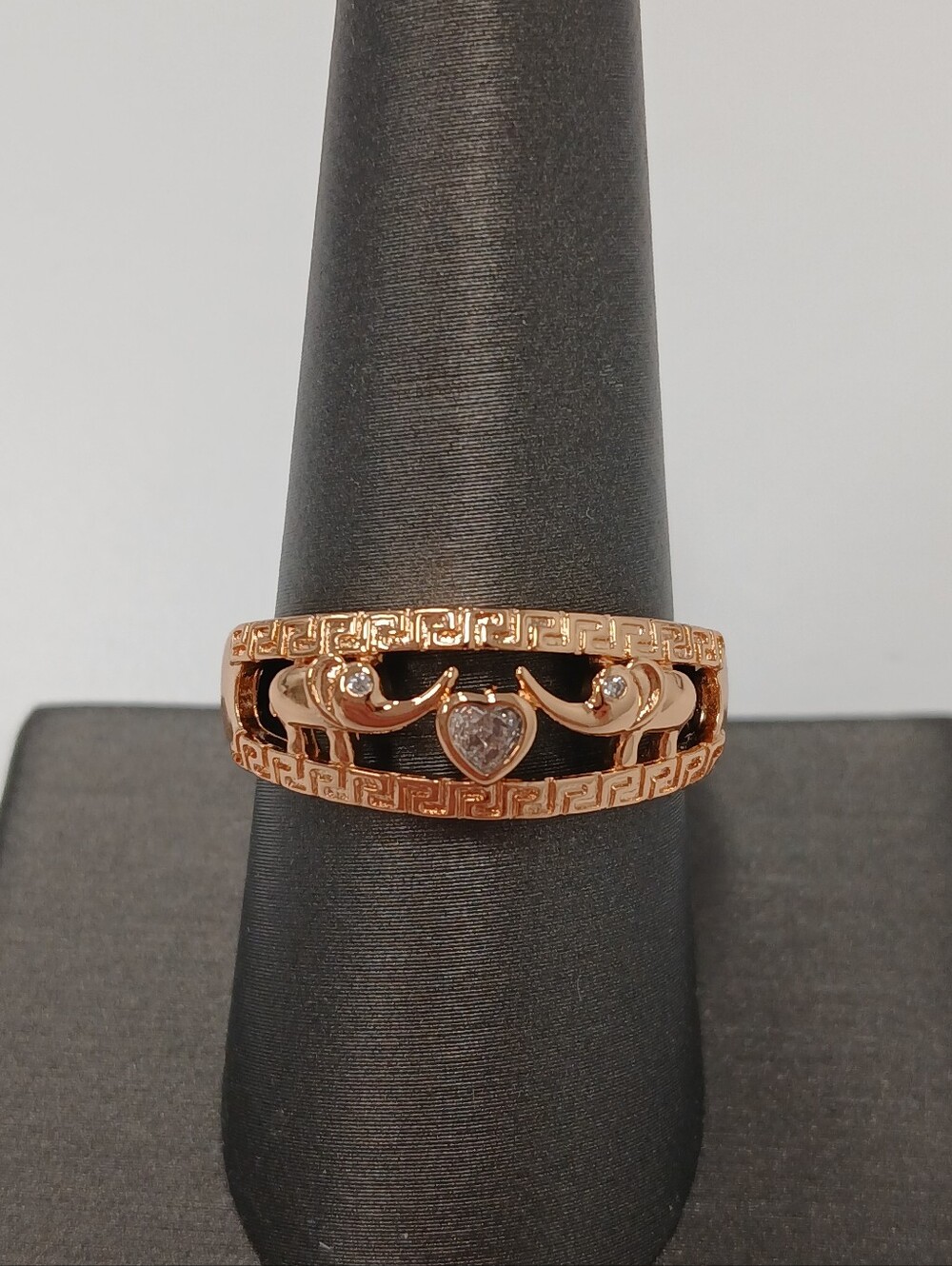 NEW! 18k Rose Gold Plated Elephant Greek Key Heart Accent Women's Ring Size 9